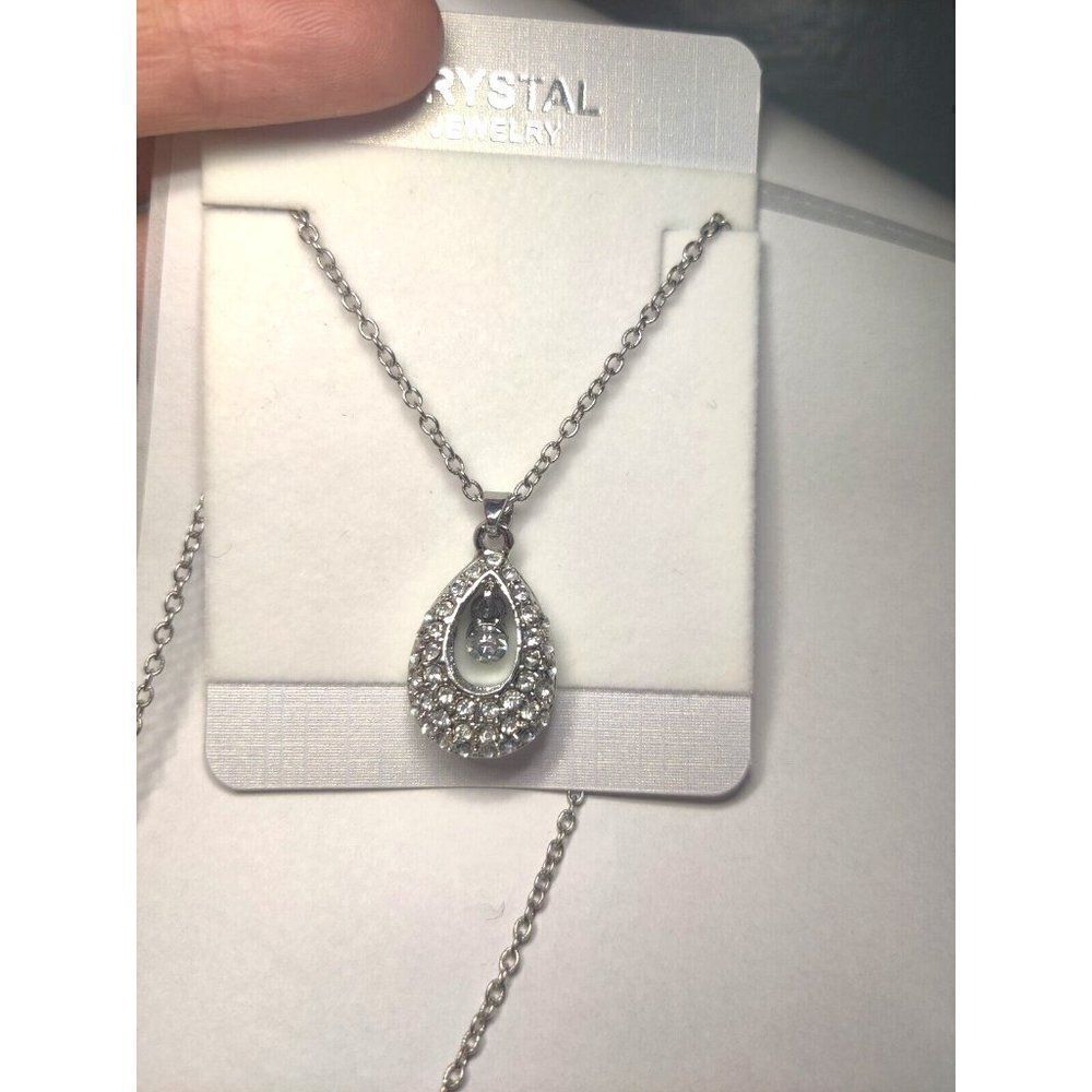 Crystal Jewelry Tear Drop Pendant Necklace, Crystal